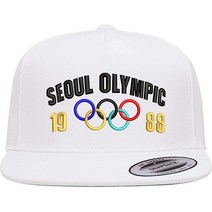 Top Level Apparel 서울 올림픽 1988 로고 자수 구조 플랫빌 스냅백 야구 모자 화이트. One Size, White, White