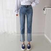 배색 스판 일자데님 팬츠
