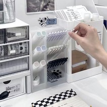 1+1 4단 사선 연필꽂이 스탠드 사무실 책상 볼펜꽂이 정리함, 베이지/S, 블루/M