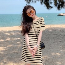 후암마켓 스트라이프 반팔 니트원피스