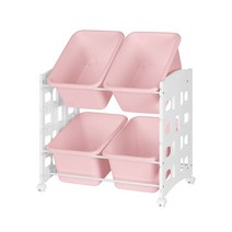 리빙스마일 스마일이동식 화이트 프레임 바구니 정리함 B 중형 4p, 러브핑크, 1개