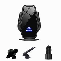 Ecool carlogo 무선충전 핸드폰 거치대 + carlogo 3.0 고속충전기 + 송풍구 거치대 + 부착형 거치대 + USB-C 전원선 세트, Black, 닛산