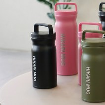 히카리 스텐 야외용 손잡이 2중진공 텀블러보틀 500ml 보온병 보냉병 스테인리스 등산 캠핑 보틀 텀블러, 블랙