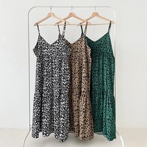 호피 레오파드 끈나시 빅사이즈 롱 원피스