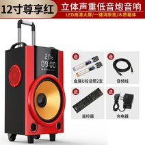 500W 12인치 야외공연 파워 무선 중저음포 블루투스 스피커, 레드[무선마이크2개+리모컨+AUX선+충전기]