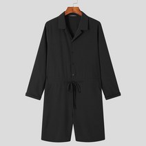 남자 점프수트 점핑 점프 슈트 멜빵바지 작업복 잘 생긴 잘 맞는 캐주얼 졸라 매는 끈 스타일 장난 꾸러기 세련된 남성 솔리드 긴팔 옷깃 장난 꾸러기 -