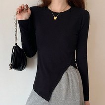 가을 코 튼 티 셔츠 Femme 블랙 분할 포크 긴 소매 Tshirt 솔리드 o-넥 탑 슬림 패션 Camisetas 드 Mujer 반집업니트 라운드니트 봄 니트집업 스웨터 여름