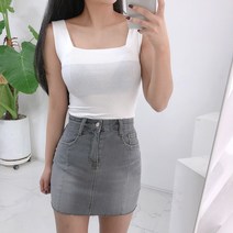 여성용 밍차 슬림핏 스퀘어넥 이너 나시 티셔츠