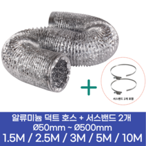 알류미늄(AL 은박) 후렉시블 덕트 호스 + 서스밴드 2개 직경 50mm ~ 500mm 타포린 pvc 후드 자바라 닥트호스 주름관 덕트자재 부속 화장실 욕실팬 알루미늄 닥트 호스, 1.5M, 알류미늄(AL), 125mm(5인치)+서스밴드 2개