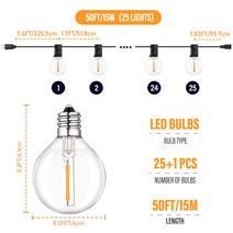 반짝반짝 줄조명 장식 크리스마스 빛나는 led 소품 축하파티 트리 50 피트 LED G40 볼 스트링 라이트 방수 야외 정원 화환 라이트 테라스 가든 펍 파티, CHINA, LED-15M-25 lights, EU plug-220V