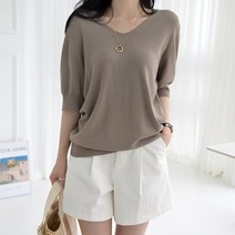 데일리앤 피비 9컬러 베이직 여름 5부소매 브이넥 니트 티셔츠