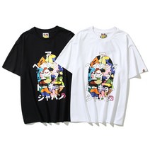 BAPE 조수 브랜드 티셔츠 백 캔디 위장 원숭이 머리 편지 인쇄 라운드 넥 풀오버 커플 느슨한 반팔
