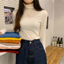 데이홀릭 여성용 봄 가을 간절기 슬림핏 데일리 무지 폴라 니트 터틀넥