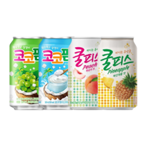 [한번에먹자] 뚱뚱이 캔음료 4종 혼합 세트 코코팜 포도 + 코코팜 화이트 요구르트 + 쿨피스 복숭아 + 쿨피스 파인애플 업소용 배달용 가정용 사무실 식당 식자재 피씨방, 24캔, 350ml