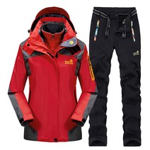 겨울낚시복 자켓 바지 내피 3종 세트 동계낚시복, M, (여)레드+블랙