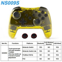 퐁고샵투명 무선 컨트롤러 블루투스 닌텐도 스위치 프로 PC PS3 TV 박스 조이스틱 LED 야광운 지연 없는 2, 02 With Box, 05 Crystal Yellow
