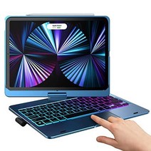 type case 터치 iPad 11 Pro 케이스 키보드 포함 (11인치 2021년) 멀티 트랙패드 & 10색 백라이트 360° 회전 가능 및 Air 5세대 4세대 연필 Pa, Pacific Blue