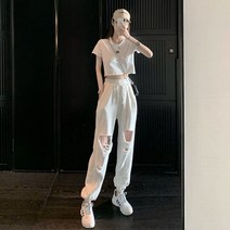 여름 여성 코디 세트 크롭 반팔티 조거팬츠 투피스 트레이닝 츄리닝 상하바지세트