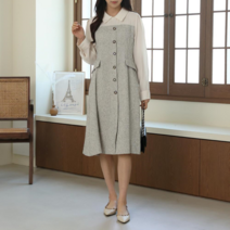 브이와이 VY 여자 봄하객 민무늬 에이라인 롱원피스