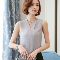 요나걸 여성 블라우스 민소매 시폰 상의 루즈 핏 정장 오피스 여자블라우스