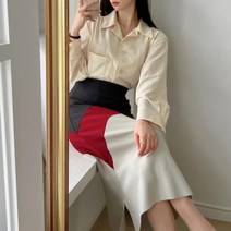 [바보사랑] 여자 가을 머메이드 3배색 스커트 치마