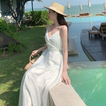 바캉스 비치 휴양지 룩 원피스 비치웨어 동남아 해외여행 드레스 여성 여름 해변 휴가 한 활 달콤한 우아한 라인 스파게티 스트랩 아늑한 여행 여성