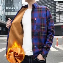 DFMEI 가을 겨울 체크 셔츠 남 캐주얼 기모에 도톰 긴팔 코트