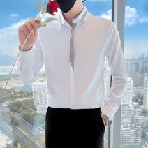 남성 봄 가을 셔츠 슬림핏 정장 드레스 긴팔 카라 무지 폴리에스테르 캐주얼 남방셔츠