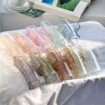 13cm 투명 긴 사각 유광 빅 헤어 빅스퀘어 집게핀