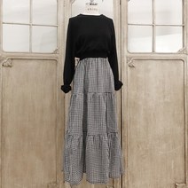 체크 캉캉 밴딩 루즈핏 롱원피스 a라인