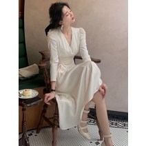 2023 써스데이 아일랜드 하라주쿠 스타일 원피스 가을 우아한 미디 새틴 드레스 긴 소매 봄