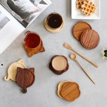 카페 서빙용 귀여운 디자인 원목 티코스터 음식점용 홈인테리어 친구선물, 티크 원형1p