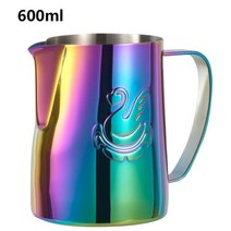 JIBBI-커피 카푸치노 라떼 우유 스팀 거품 피처 스테인레스 스틸 붙지 않는 주전자 풀 플라워 컵 600, Rainbow Shiny_600ml