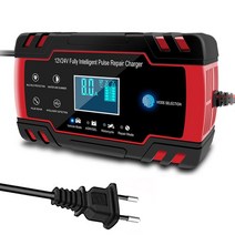 주행충전기 12V-24V 8A 완전 자동 배터리 충전기 디지털 LCD 디스플레이 전원 펄스 수리 습식 및 건식 납, 02 EU Plug Red