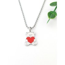 곰돌이하트 써지컬스틸 미아방지목걸이 모음 키즈실버, 실버