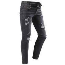 다꾸앙 남성용 속밴딩 디벨롭 스판 찢청 구제 데님 바지 C06K4_pj2102