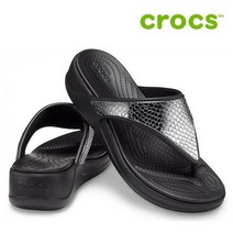 크록스 웨지 샌들 40- 206303-0GQ Womens Crocs Monterey Metallic Wedge Flip Dark Charcoal Black