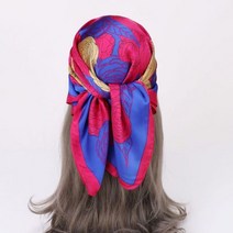 머플러 실크 쁘띠 스카프 여성용 작은 사각형 꽃 프린트 여름 가방 장식 헤어 타이 밴드 해변 선스크린 랩 히잡 봄 70x70cm