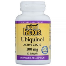 Natural 팩터s 유비퀴놀 QH® 활성 CoQ10 100 mg 60 소프트젤