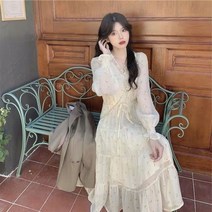 2023 써스데이 아일랜드 하라주쿠 스타일 원피스 긴 소매 드레스 쉬폰 가을 꽃 프랑스