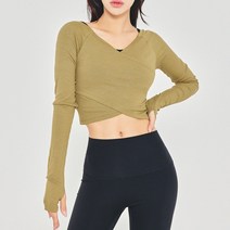 뮤즈마인 - 와이드 브리제 커버업 슬리브 카키 요가복 필라테스 상의 커버업 헬스 테니스 홈트 발레 폴웨어 크롭 여리핏, L