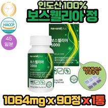 내츄럴플러스 인도산 100% BOSWELLIA AKBA 52.25mg KBA 60.32mg 보스웰리아 1000mg 추출 90정 X 1통 45일분 해조칼슘 마그네슘 아연 NAG 울금 초록입홍합 상어연골 함유