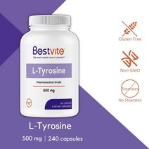 L 타이로신 500mg 240 캡슐 스테아레이트 없음 GMO 프리 글루텐 헬스 보충제 부스터