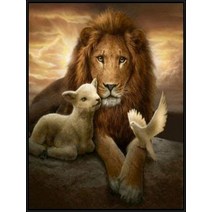 보석십자수 창업 도구 사자 양과 십자가 예수 5d 다이아몬드 페인팅 기독교 신 기호 전체 드릴 자수, 5_25x20cm 라운드
