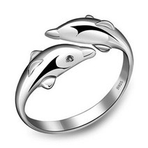 여성 은반지 여름 실버반지 커플 kofsac new charm crystal shiny aaa cz cute dolphin ring fashion 925 sterling for