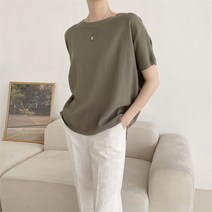 벨르 BELLE 여성 봄 여름 린넨 나그랑 루즈핏 라운드 니트 티셔츠 (8593721)