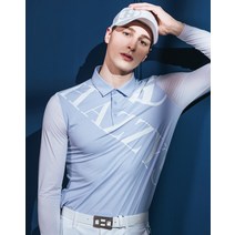 22SS [ICE SHADOW]블루 사선 레터 하이브리드 냉감긴팔 티셔츠 HUTS2B381B1