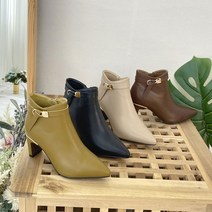 [또오세] 여성 뾰족코 숏 앵클부츠 부티힐 스트랩 미들굽 정장부츠 7cm