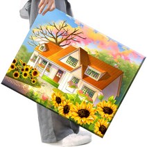 FASEN 액자 보석십자수 캔버스형 DIY 키트 40 x 50 cm, 1세트, FAN18.작은 집 앞 해바라기