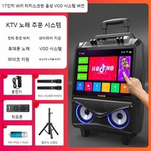 가정용 노래방 기계 이동식 터치 스크린 무선 휴대용, D. 17인치 터치스크린+마이크 2개+스탠드